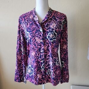 Vera Bradley Button Down Shirt Rare! 100% Cotton S Floral Print